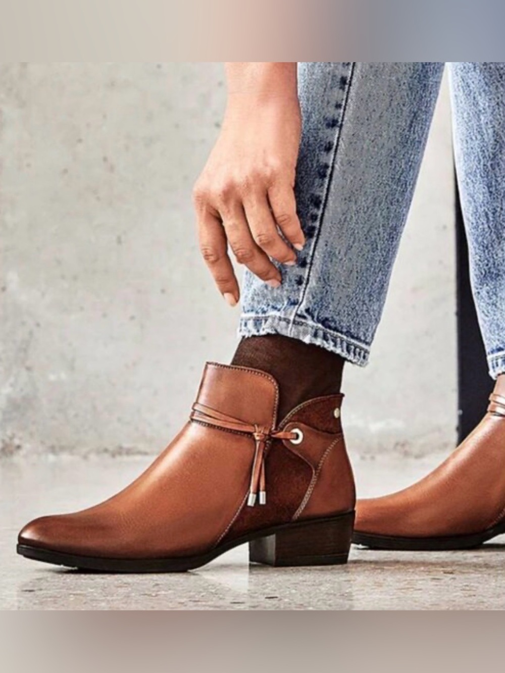 PIKOLINOS Daroca Leather Ankle Booties in Cabo’s with Side Tassel & Suede Accent